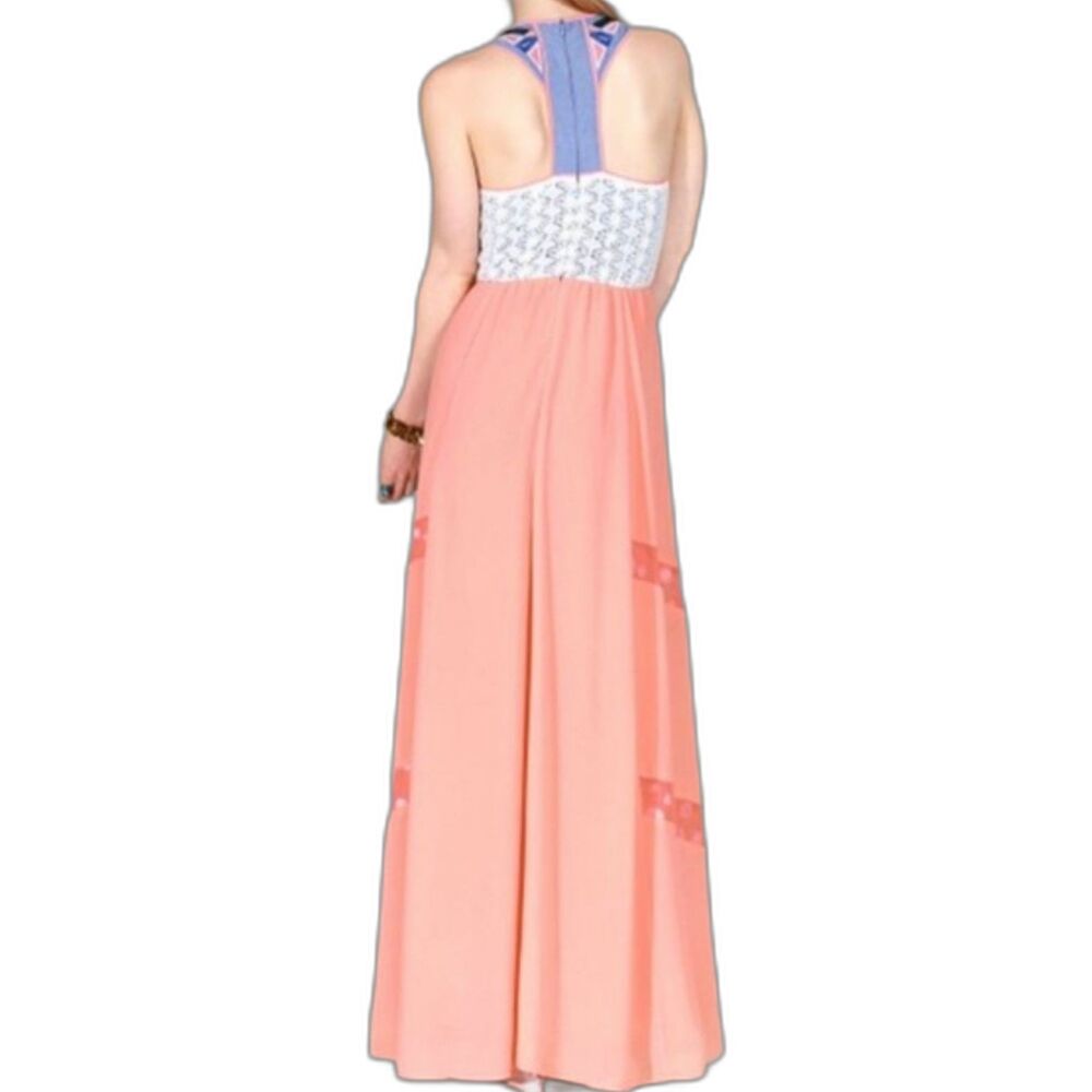 Champagne & Strawberry Anthro Pink &‎ Blue Embroidered Maxi Dress Size S - Picture 2 of 13
